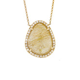 0.28ct Diamond & 10.93ct Golden Line Quartz 14k Yellow Gold Necklace